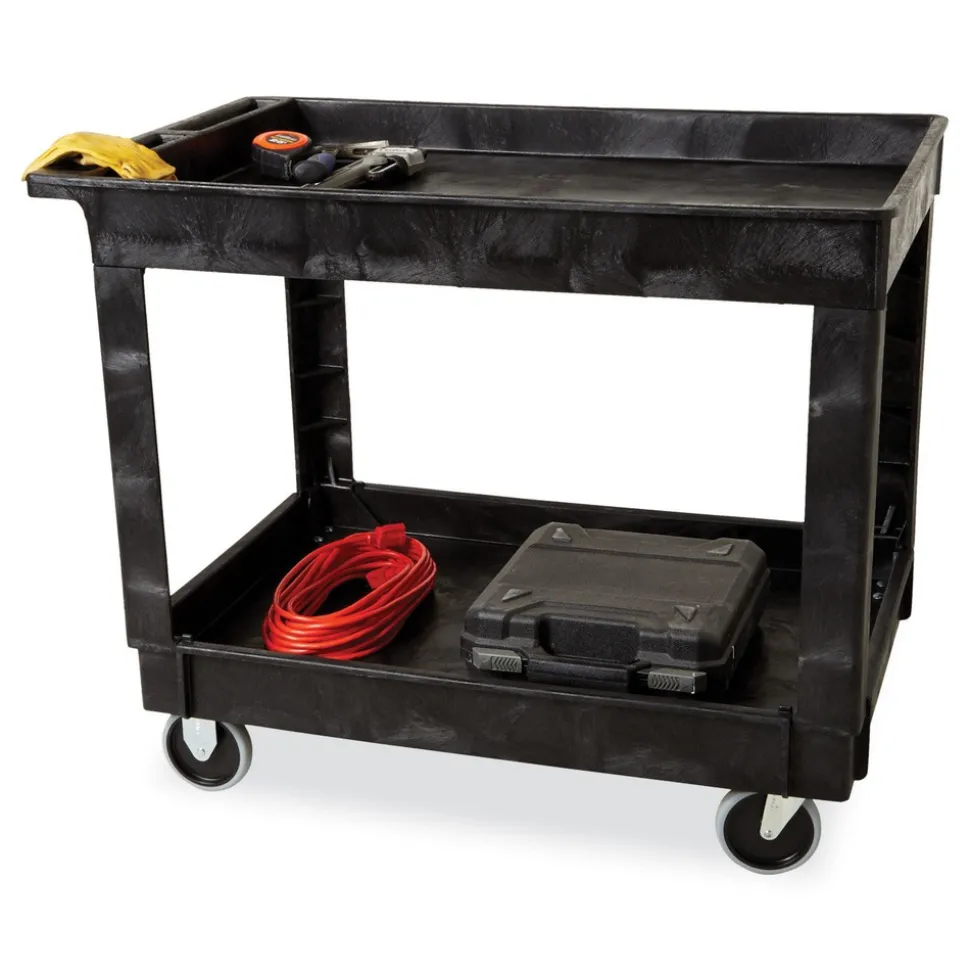 Rubbermaid Commercial 2 Shelves Plastic 500 lbs. Capacity 24 in. x 40 in. x 31.25 in. Service/Utility Carts - Black