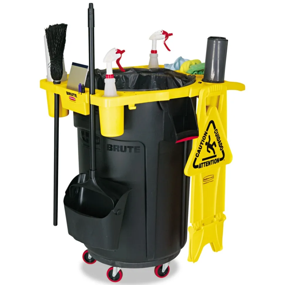Rubbermaid Commercial 4-Compartment Standard Rim Caddy for Brute 32-1/2 in. Diameter Cans - Yellow