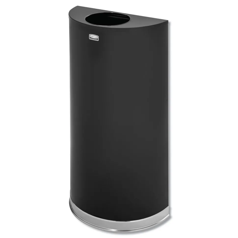 Rubbermaid Commercial 12 gal. European and Metallic Series Open Top Half-Round Steel Receptacle - Black/Chrome