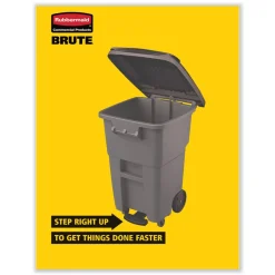 Rubbermaid Commercial 65 Gallon Square Polyethylene Brute Rollout Heavy-Duty Waste Container - Gray