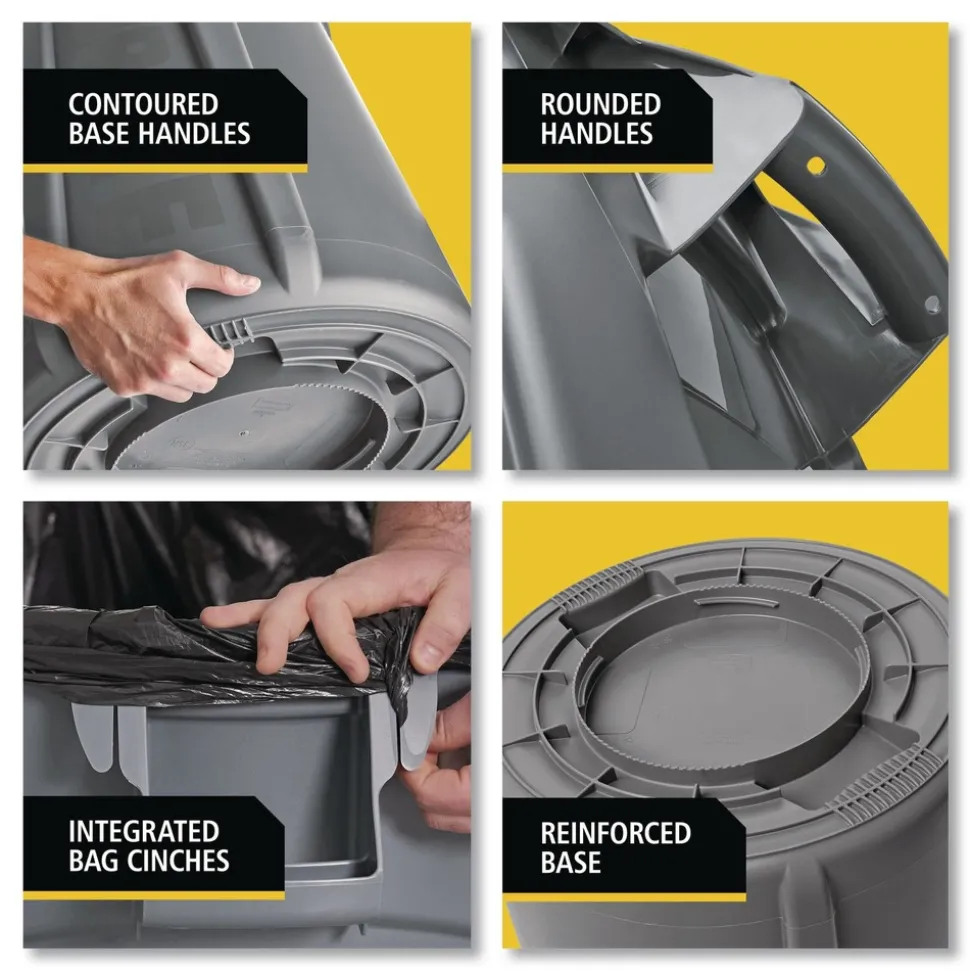 Rubbermaid Commercial 10 gal. Vented Round Plastic Brute Container - Gray