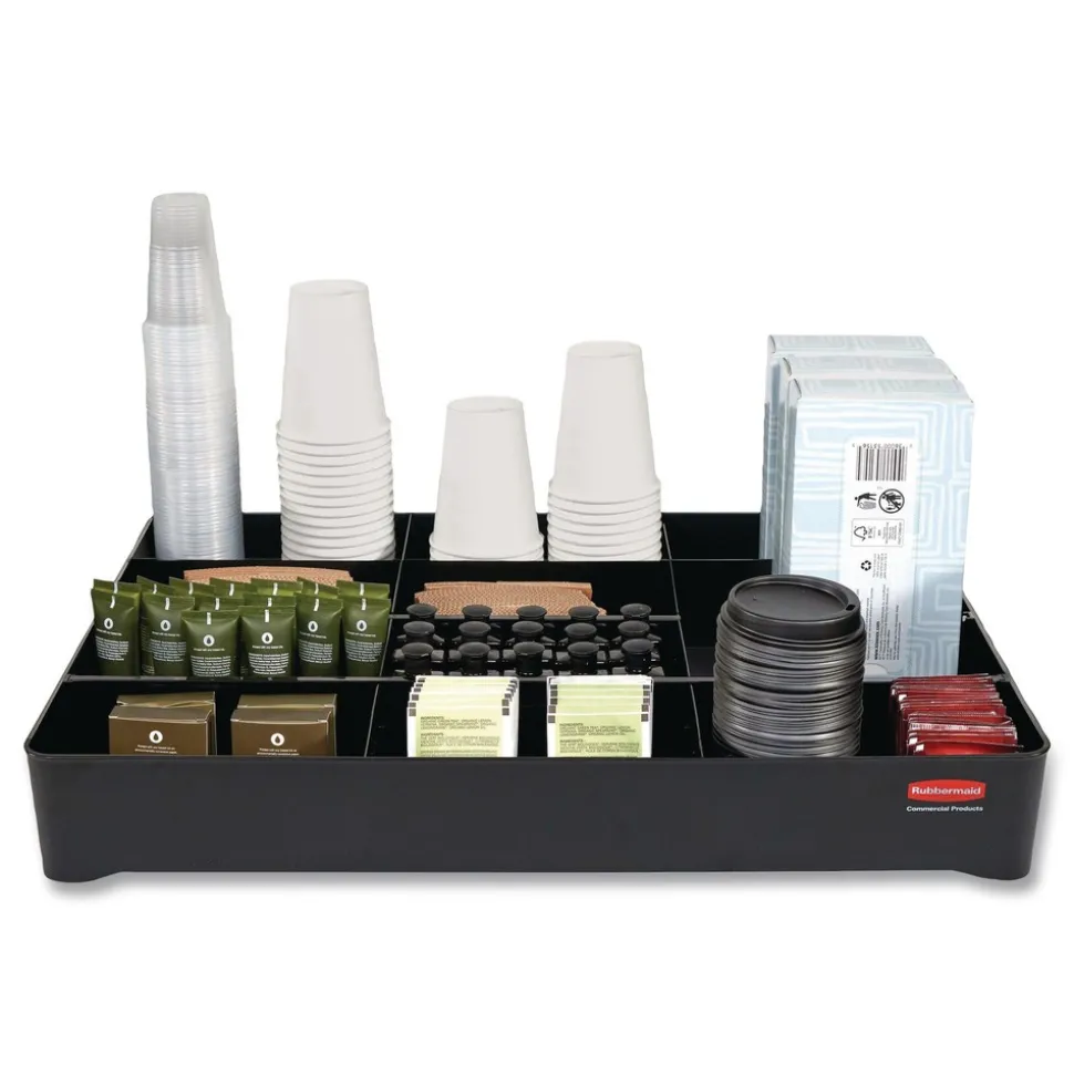 Rubbermaid Commercial 18.75 in. x 3.62 in. 11-Section Amenity Organizer for all Rubbermaid Commercial Full-Size and Compact Housekeeping Carts - Black