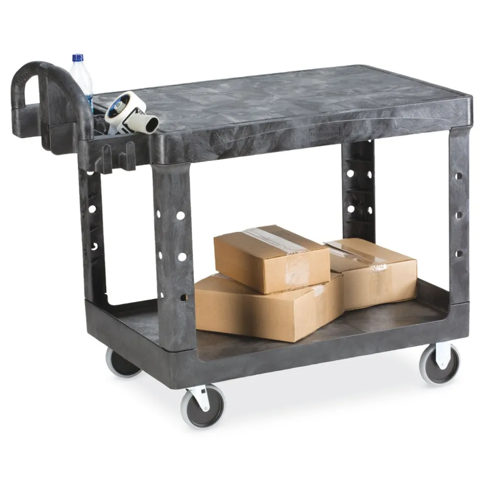 Rubbermaid Commercial 19.19 in. x 37.88 in. x 33.33 in. 500 lb. Capacity Plastic Flat Shelf Utility Cart - Black