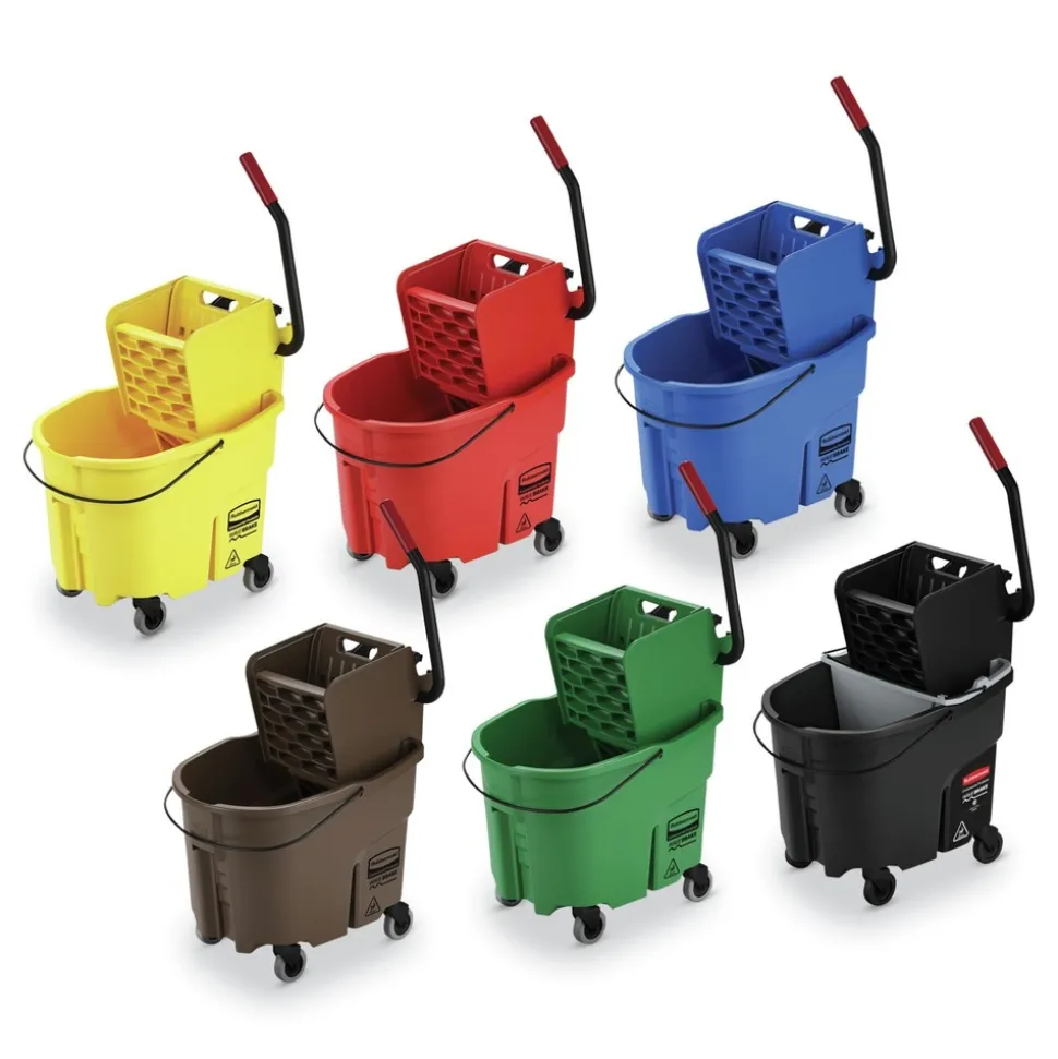 Rubbermaid Commercial 1863896 35 qt. WaveBrake 2.0 Side-Press Plastic Bucket/Wringer Combos - Black