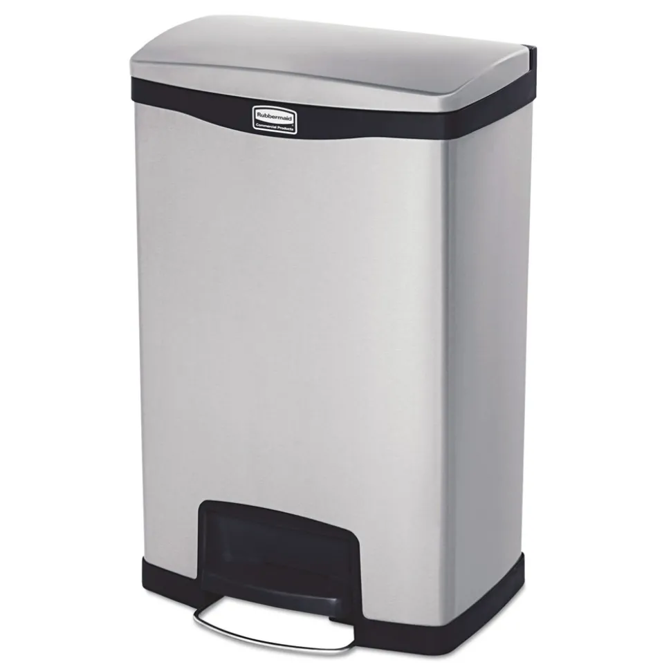 Rubbermaid Commercial Slim Jim 13-Gallon Front Step Style Stainless Steel Step-On Container - Black