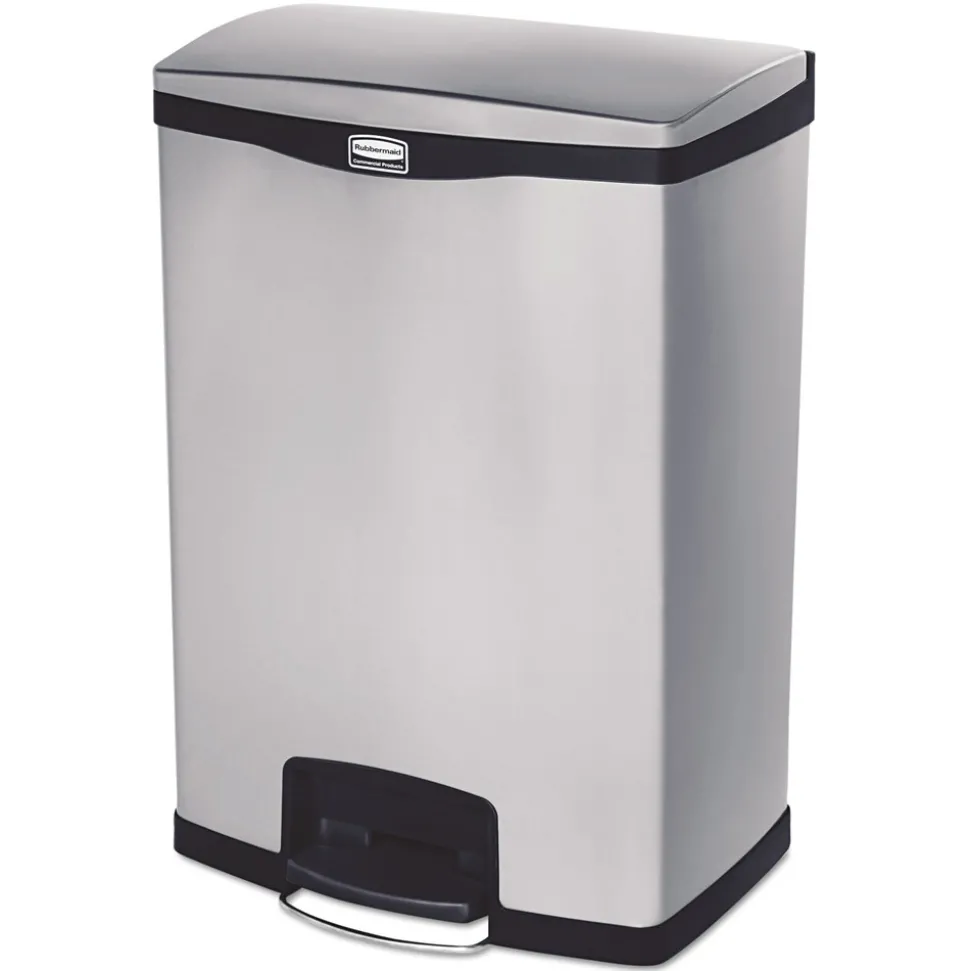 Rubbermaid Commercial Slim Jim 24-Gallon Front Step Style Stainless Steel Step-On Container - Black