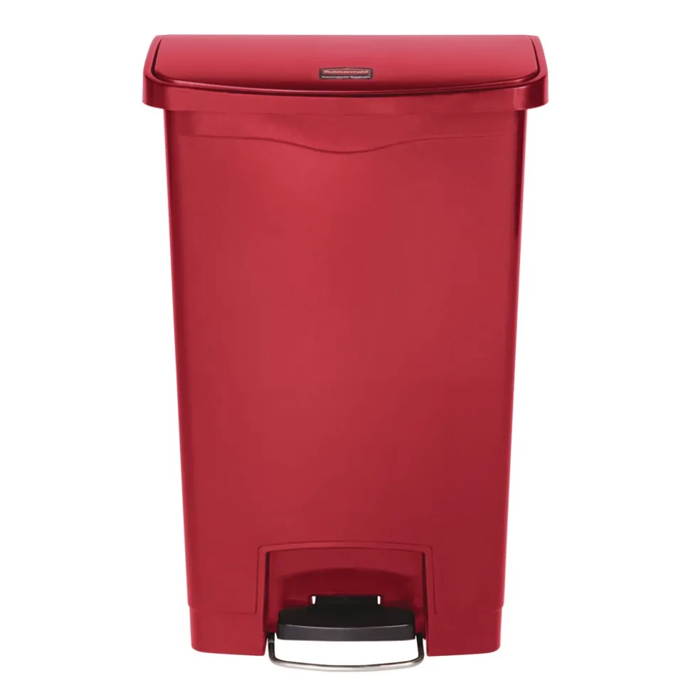 Rubbermaid Commercial Streamline 8-Gallon Front Step Style Resin Step-On Container - Red