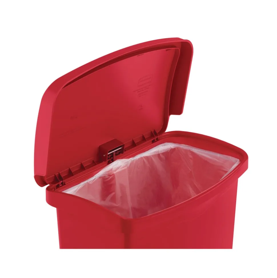 Rubbermaid Commercial Streamline 13-Gallon Front Step Style Resin Step-On Container - Red