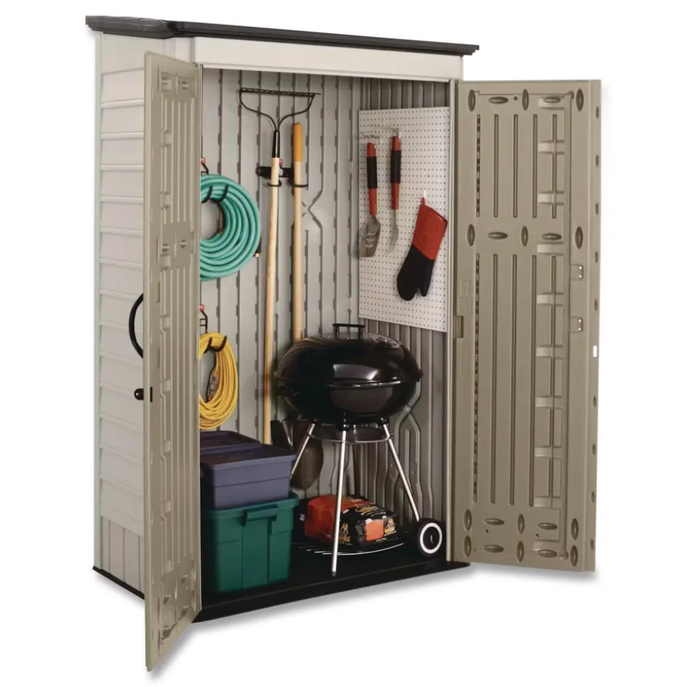 Rubbermaid Vertical Storage Shed 53 cu ft 2.5 ft x 4 ft x 7 ft Sandstone/Faint Maple
