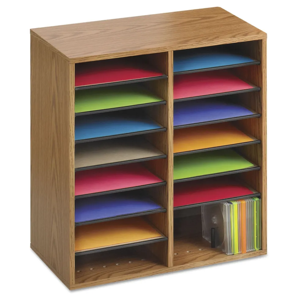 Safco 16 Compartments 19.5 in. x 11.75 in. x 21 in. Wood/Laminate Literature/CD Sorter - Medium Oak