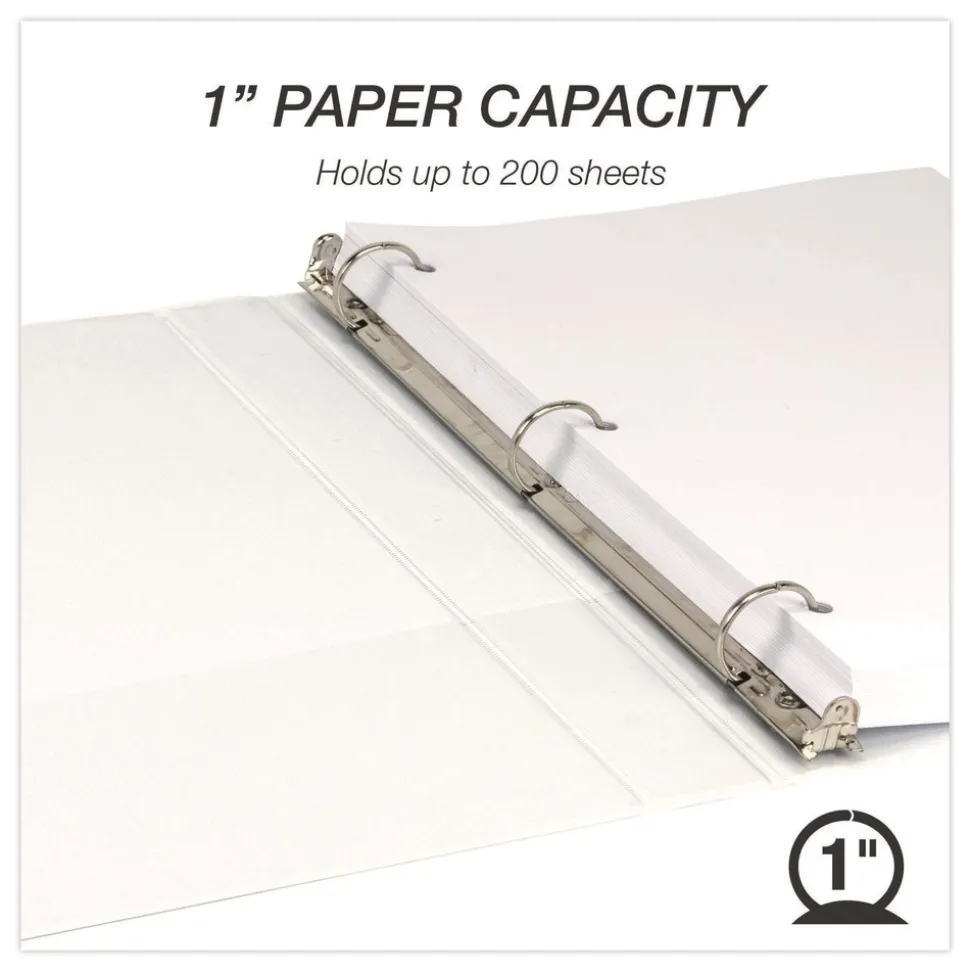 Samsill 11 in. x 8.5 in. 1 in. Capacity 3 Rings Economy Round Ring View Binder - White (12/Carton)