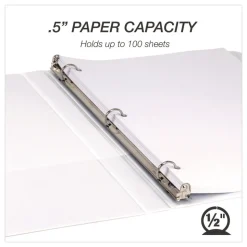 Samsill 11 in. x 8.5 in. 0.5 in. Capacity 3 Rings Economy Round Ring View Binder - White (12/Carton)