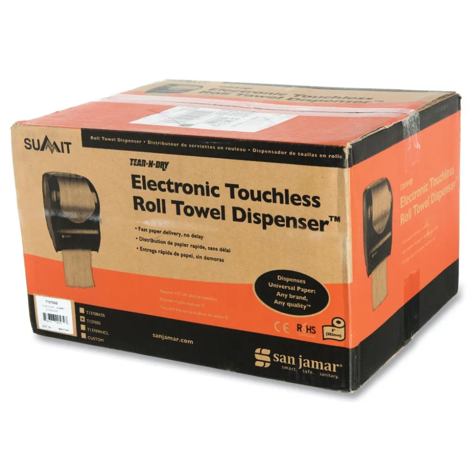 San Jamar T1370SS Tear-N-Dry 16.75 in. x 10 in. x 12.5 in. Touchless Roll Towel Dispenser - Silver