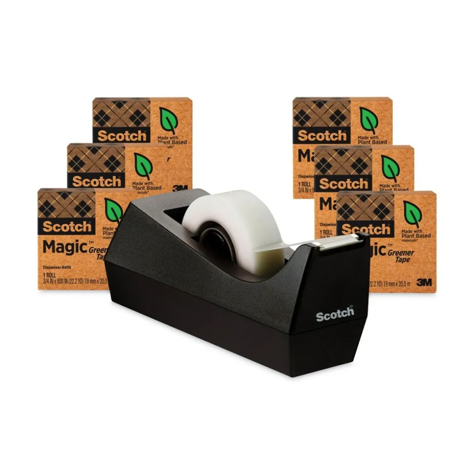 Scotch 0.75 in. x 75 ft. 1 in. Core Magic Greener Tape with C38 Dispenser - Clear (6/Pack)