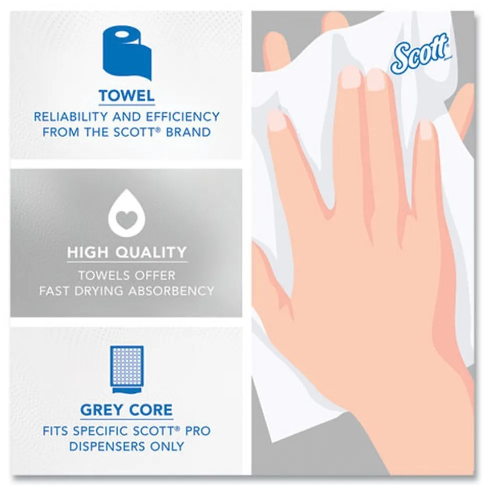 Scott Pro Hard Roll Paper Towels with Absorbency Pockets, for Scott Pro Dispenser, Green Core Only, 1-Ply, 7.5-in x 900 ft,6 Rolls/CT
