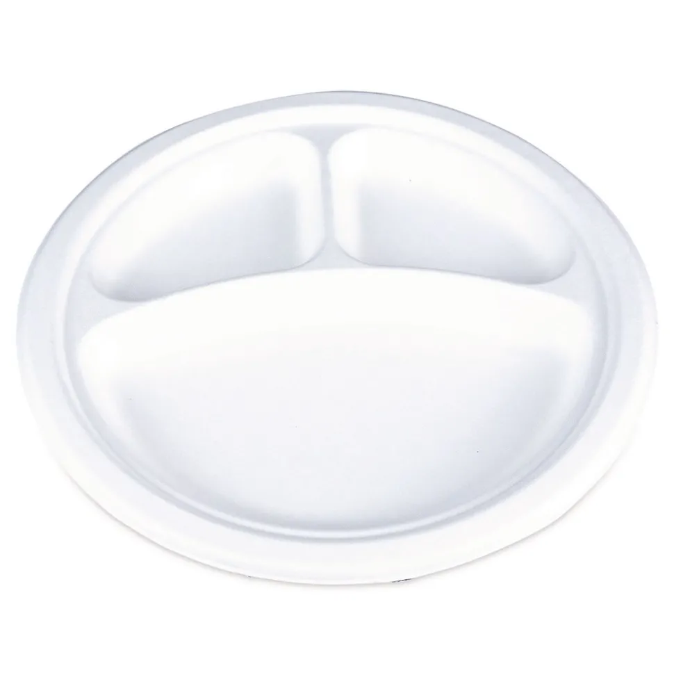 SCT 10 in. Diameter 3-Compartment ChampWare Molded Fiber Plate Tableware - White (500/Carton)