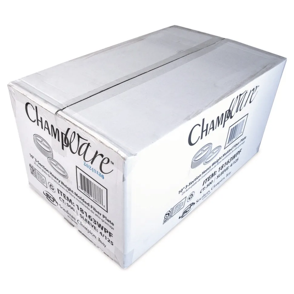 SCT 10 in. Diameter 3-Compartment ChampWare Molded Fiber Plate Tableware - White (500/Carton)
