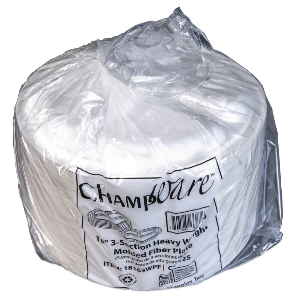 SCT 10 in. Diameter 3-Compartment ChampWare Molded Fiber Plate Tableware - White (500/Carton)