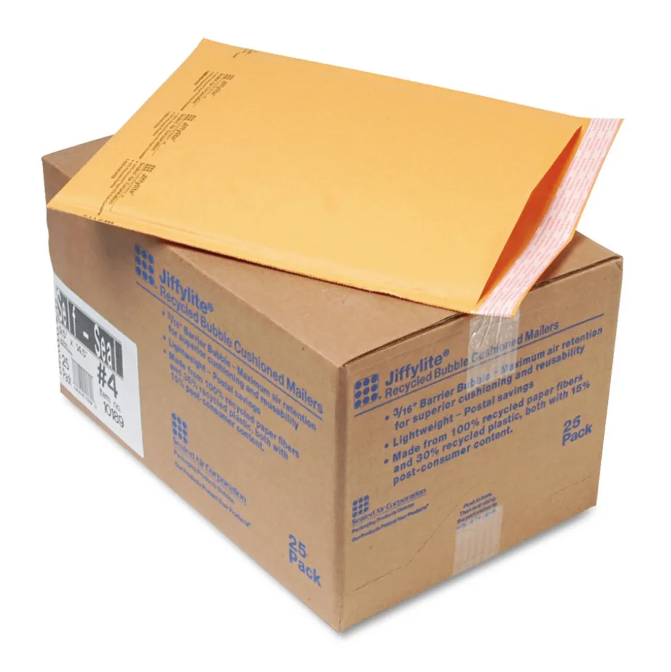 Sealed Air #4 Barrier Bubble Air Cell Cushion Self-Adhesive Closure 9.5 in. x 14.5 in. Jiffylite Self-Seal Bubble Mailer - Brown Kraft (25/Carton)