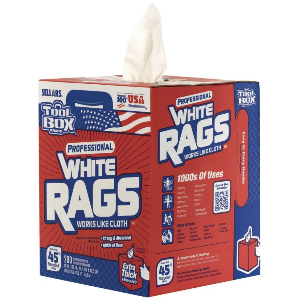 Sellars 1-Ply 9.8 x 12 TOOLBOX Rags - White (6/Carton)