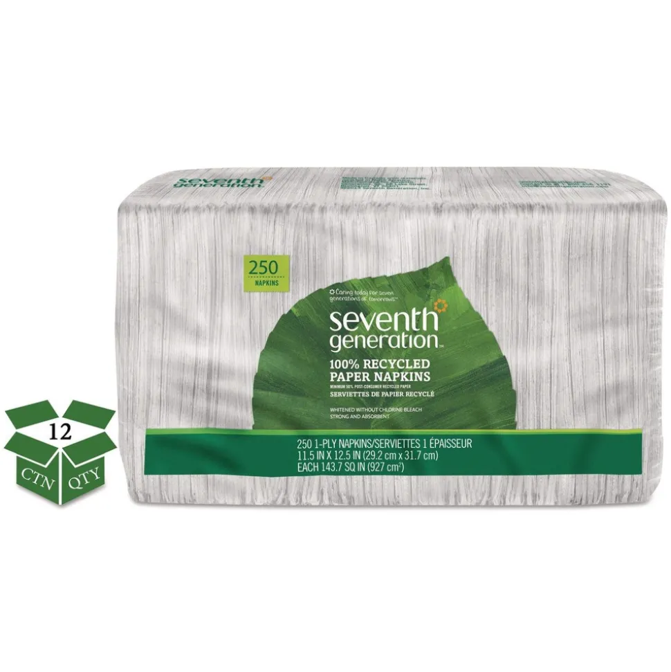 Seventh Generation 11-1/2 in. x 12-1/2 in. 1-Ply 100 Percent Recycled Napkins - White (12/Carton)