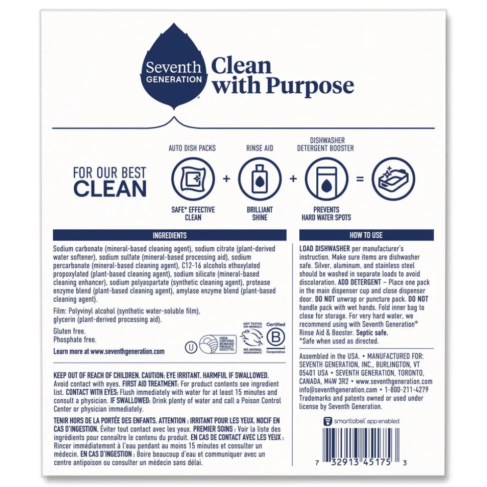 Seventh Generation Natural Automatic Dishwasher Detergent Packs - Free and Clear (5/Carton)