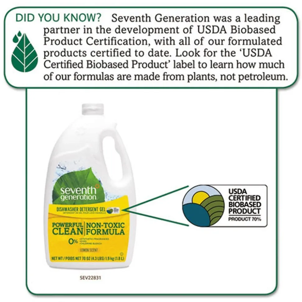 Seventh Generation 70 oz. Bottle Natural Automatic Dishwasher Gel - Lemon (6/Carton)