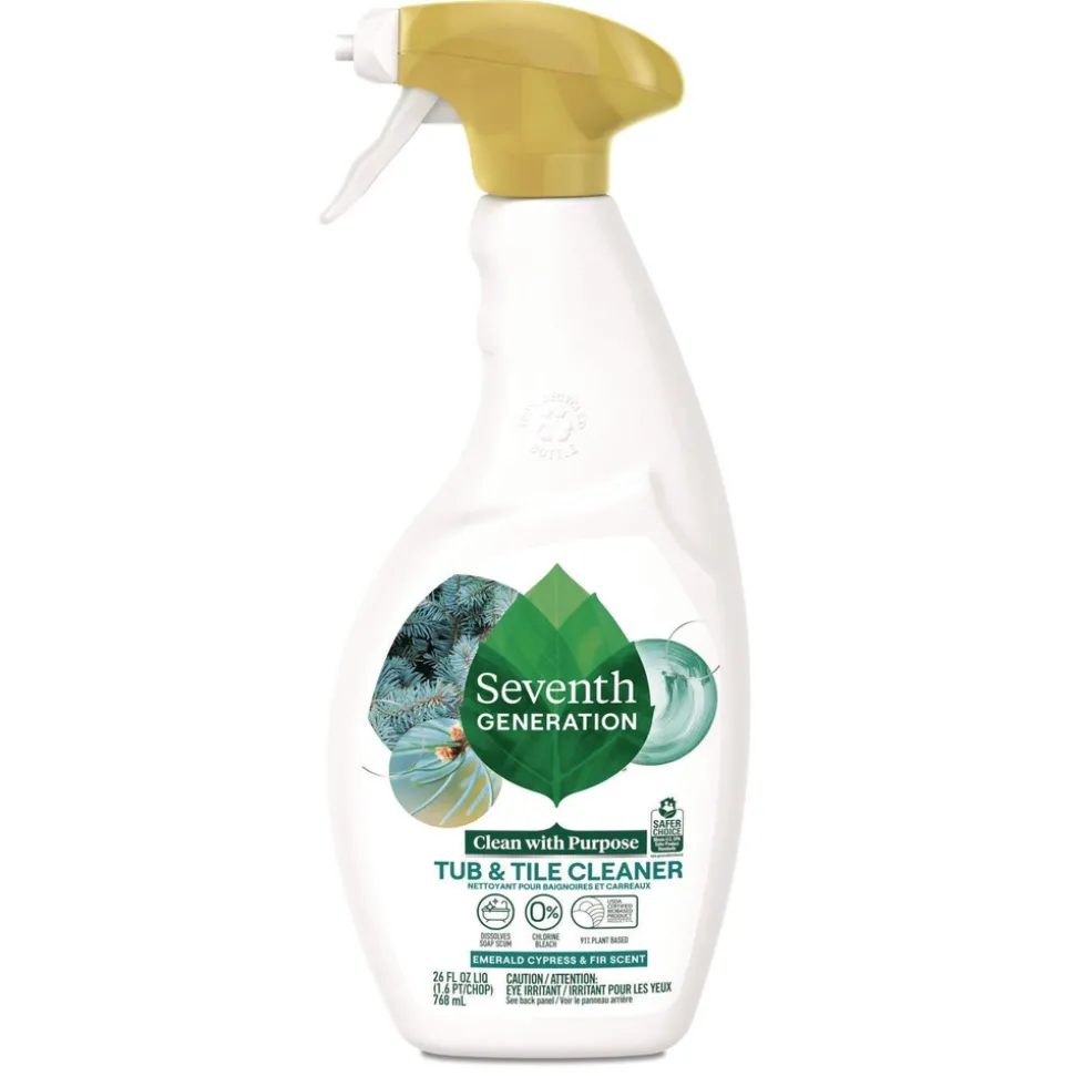 Seventh Generation 26 oz Tub and Tile Cleaner Spray Bottle - Emerald Cypress and Fir Scent (8/Carton)