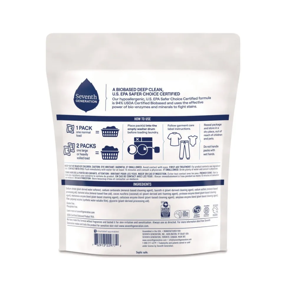 Seventh Generation Powder Natural Laundry Detergent Packs - Unscented (8/Carton)