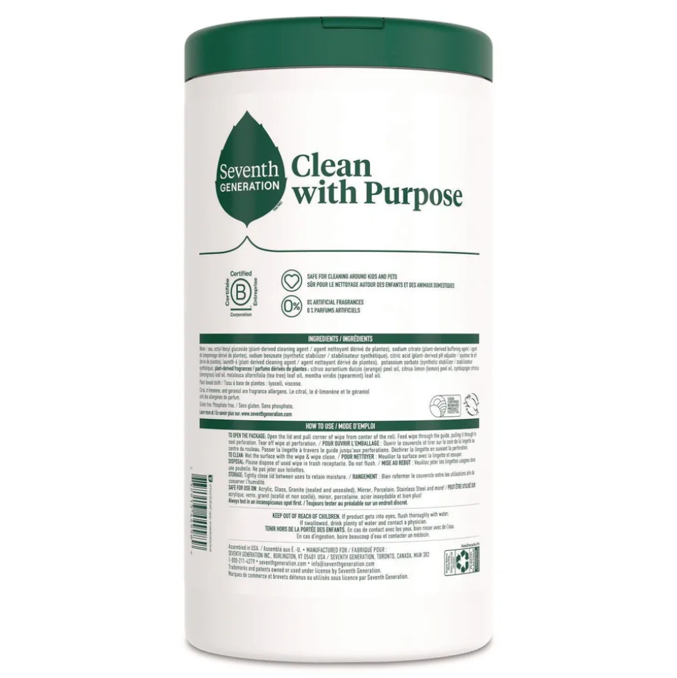 Seventh Generation 69657417 7 x 7 Multi-Surface Wipes - Lemon Zest/White (6/Carton)