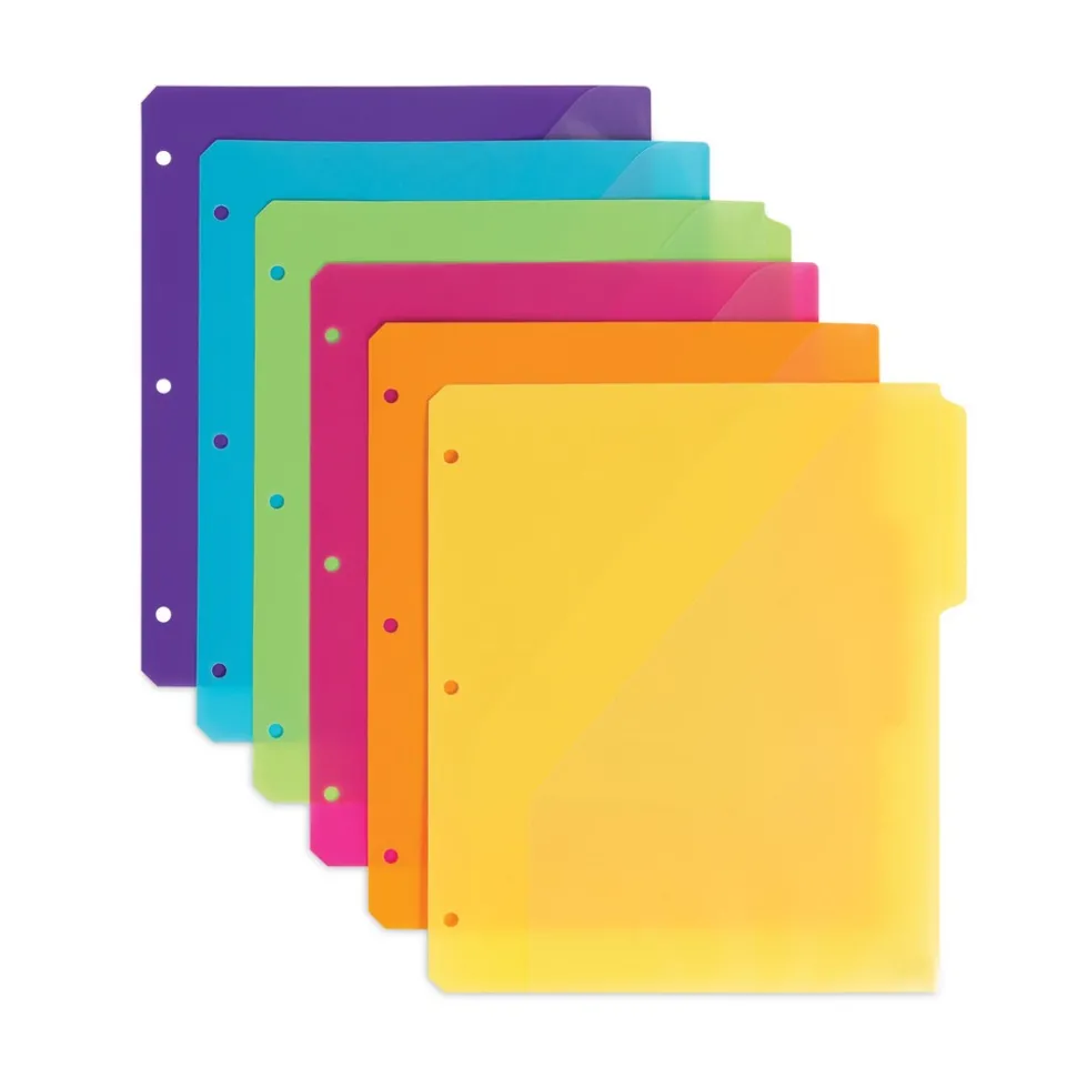 Smead 89421 1/3-Cut Tabs 11.25 in. x 9.75 in. Three-Ring Binder Poly Index Dividers with Pocket - Assorted Colors (30/Box)