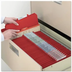 Smead 1 Divider Four SafeSHIELD Fasteners Legal Size Four-Section Pressboard Top Tab Classification Folders - Bright Red (10/Box)