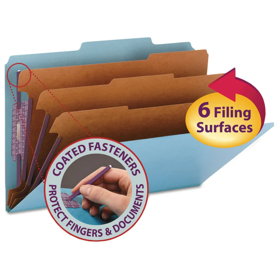Smead Eight-Section 3-Divider Pressboard Top Tab Classification Folders - Legal Size/Blue (10/Box)