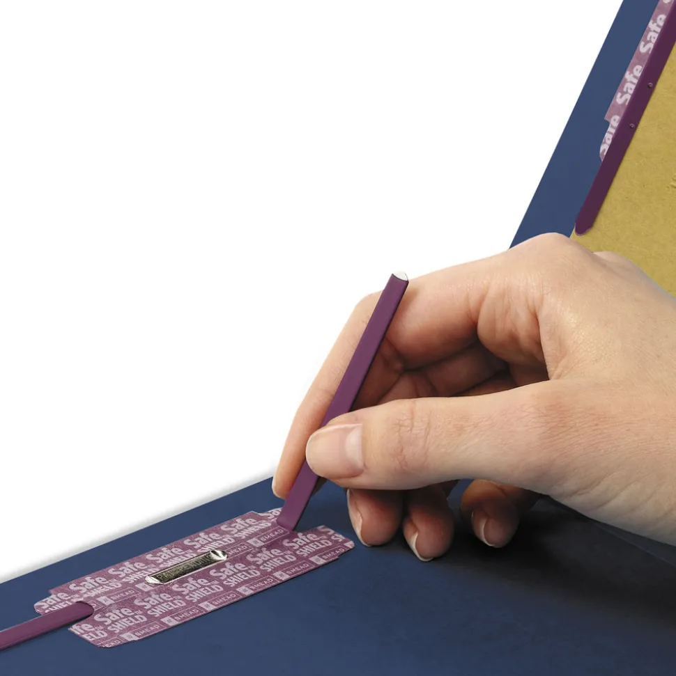 Smead End Tab Pressboard Classification Folders with Six SafeSHIELD Fasteners - Letter, Dark Blue (10/Box)