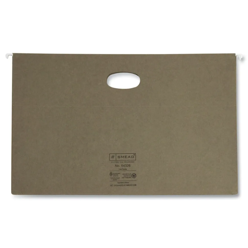 Smead 3.5 in. Capacity 1 Section Legal Size 100 Percent Recycled Hanging Pockets with Full-Height Gusset - Standard Green (10/Box)