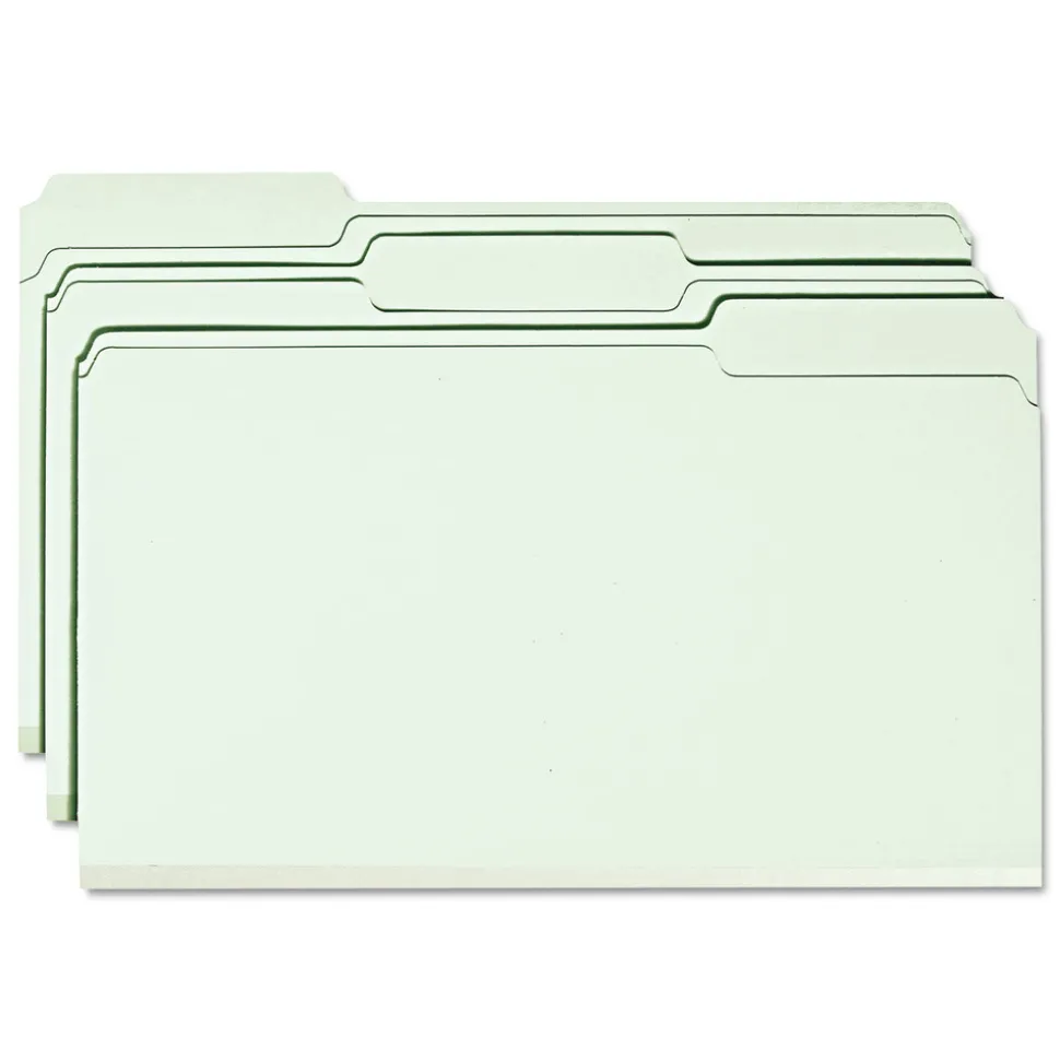 Smead 2 in. Expansion Assorted 1/3-Cut Tabs Legal Size Expanding Recycled Heavy Pressboard Folders - Gray-Green (25/Box)