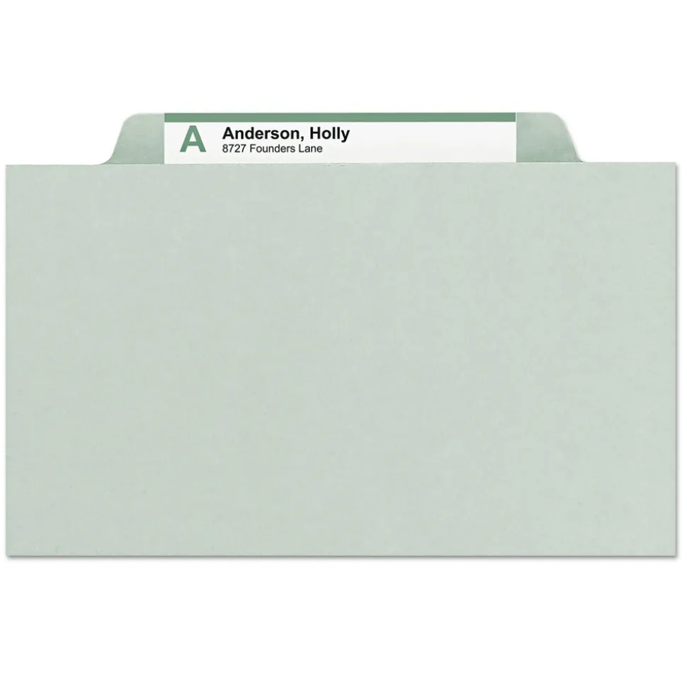 Smead 2 in. Expansion Assorted 1/3-Cut Tabs Legal Size Expanding Recycled Heavy Pressboard Folders - Gray-Green (25/Box)