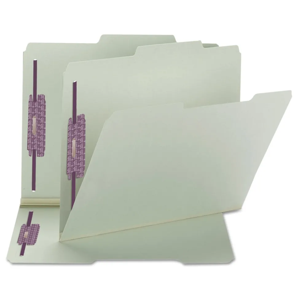 Smead 2 in. Expansion 2/5-Cut Two SafeSHIELD Coated Fasteners Letter Size Recycled Pressboard Folders - Gray-Green (25/Box)