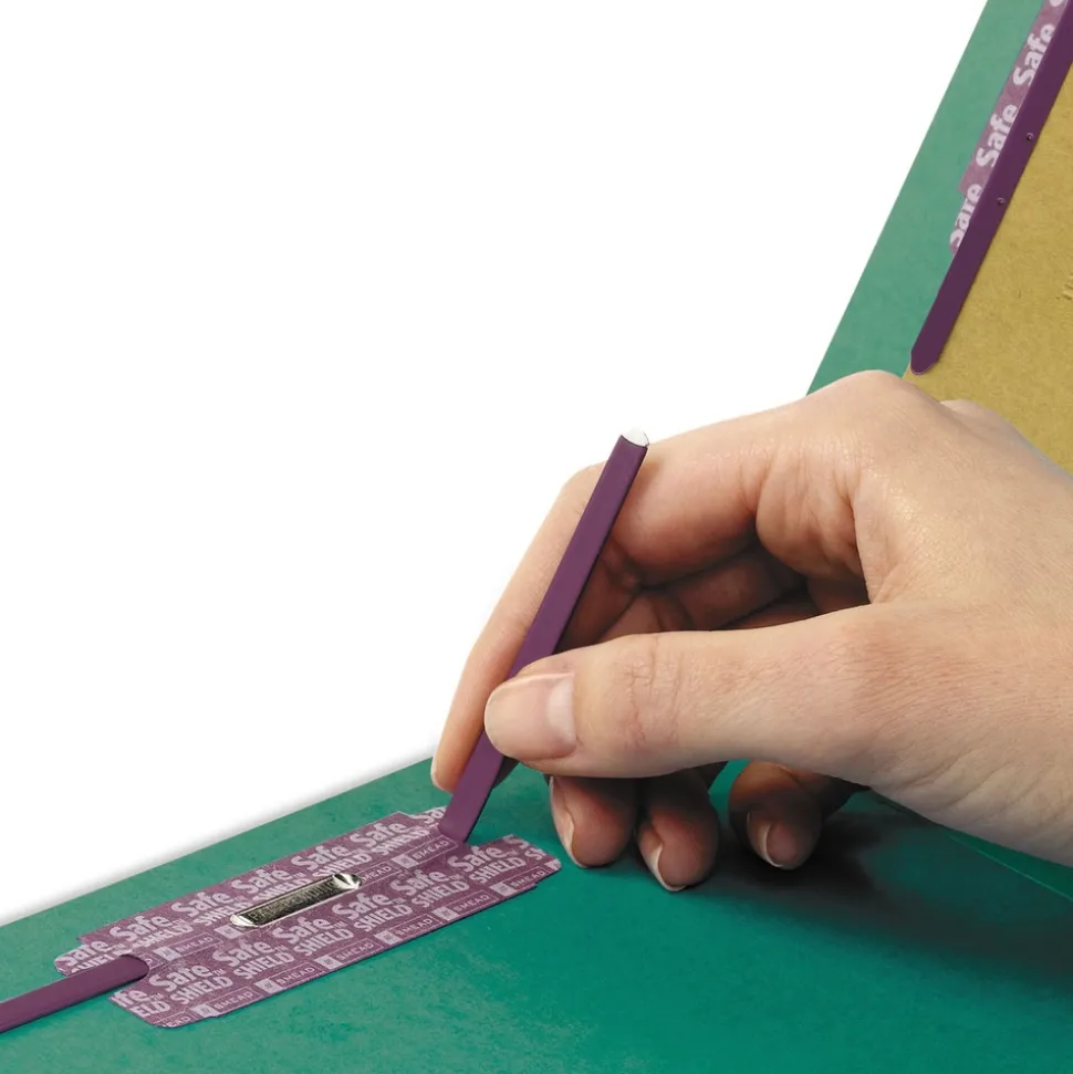 Smead 2 in. Expansion End Tab Pressboard Classification Folders with 6 SafeSHIELD Fasteners - Letter Size/Green (10/Box)