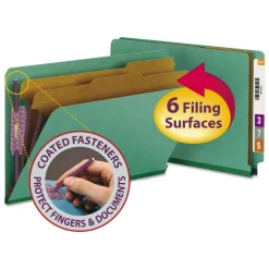 Smead 2 in. Expansion End Tab Pressboard Classification Folders - Green/Legal Size (10/Box)