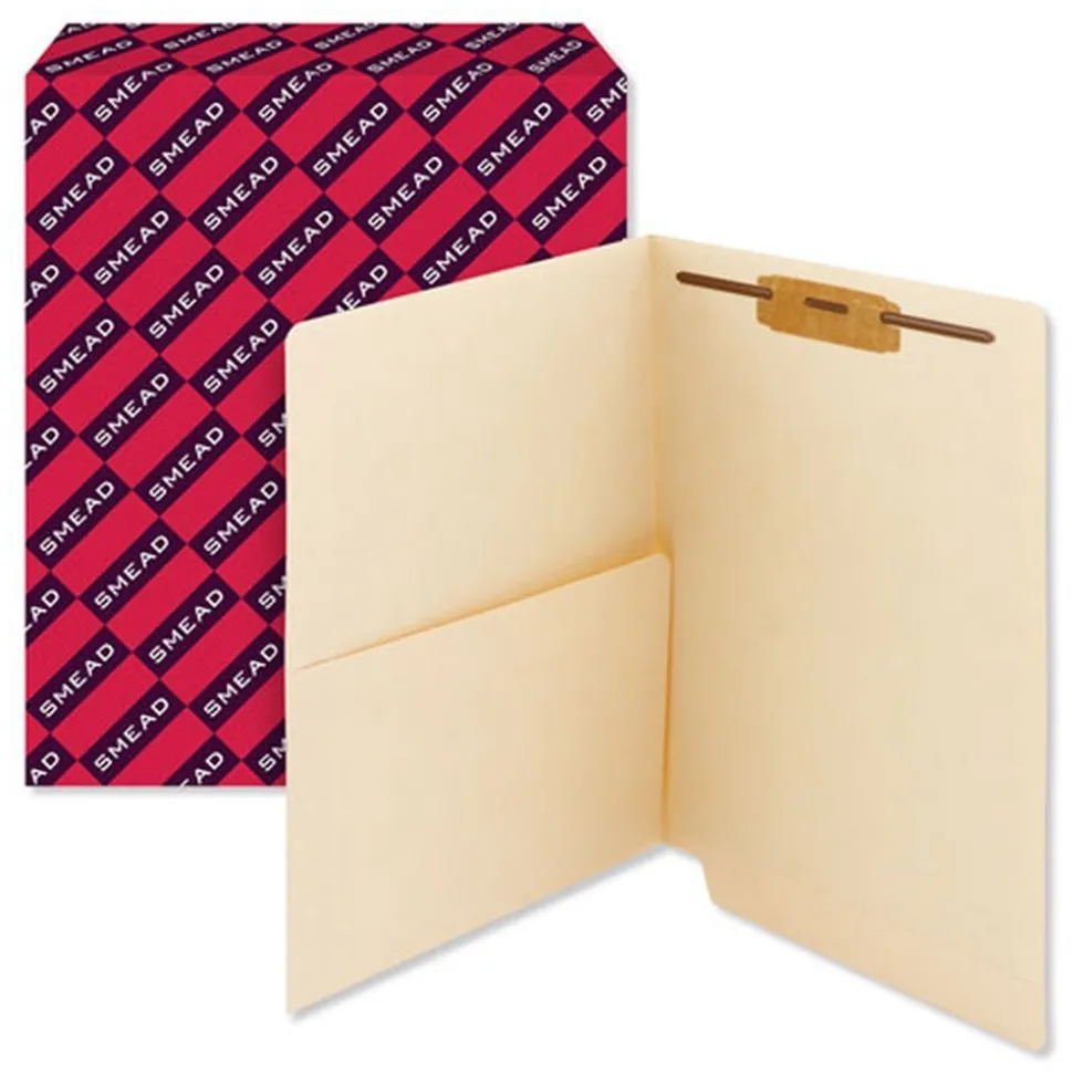 Smead 0.75 in. Expansion 1 Fastener Letter Size Interior Front-Cover Pocket Heavyweight End Tab Fastener Folders - Manila (50/Box)