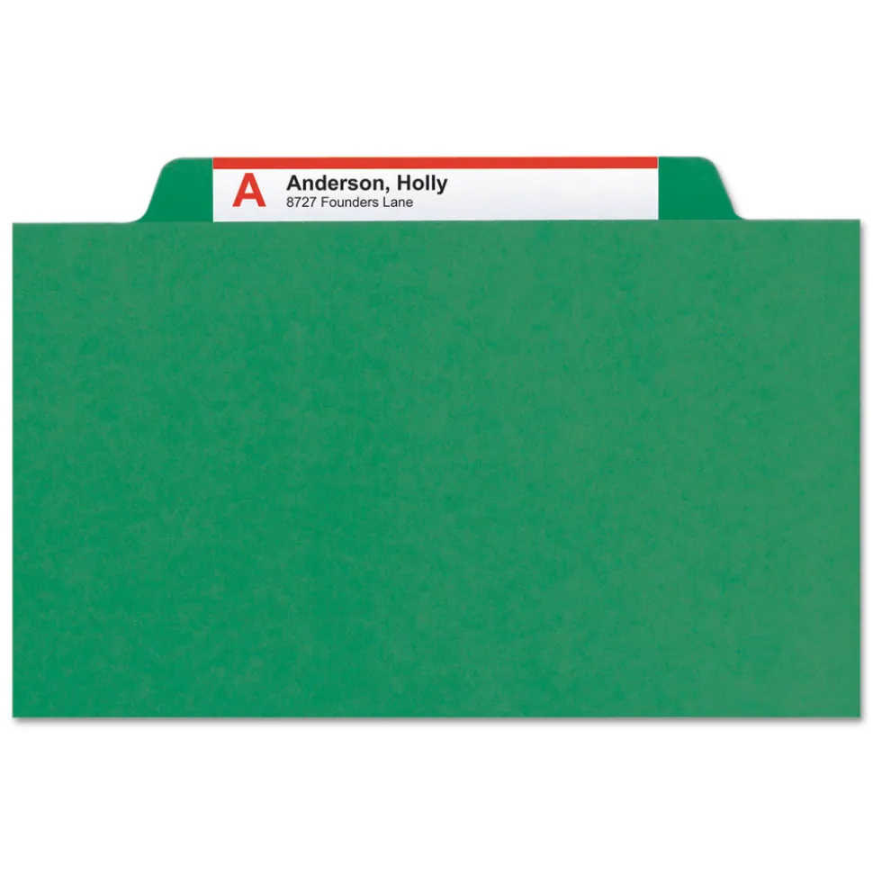Smead Pressboard Eight-Section Top Tab Classification Folders - Legal, Green (10/Box)