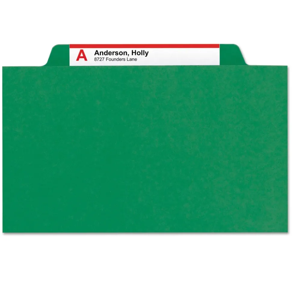 Smead 8 SafeSHIELD Fasteners 3 Dividers Letter Size 8-Section Pressboard Top Tab Classification Folders - Green (10/Box)
