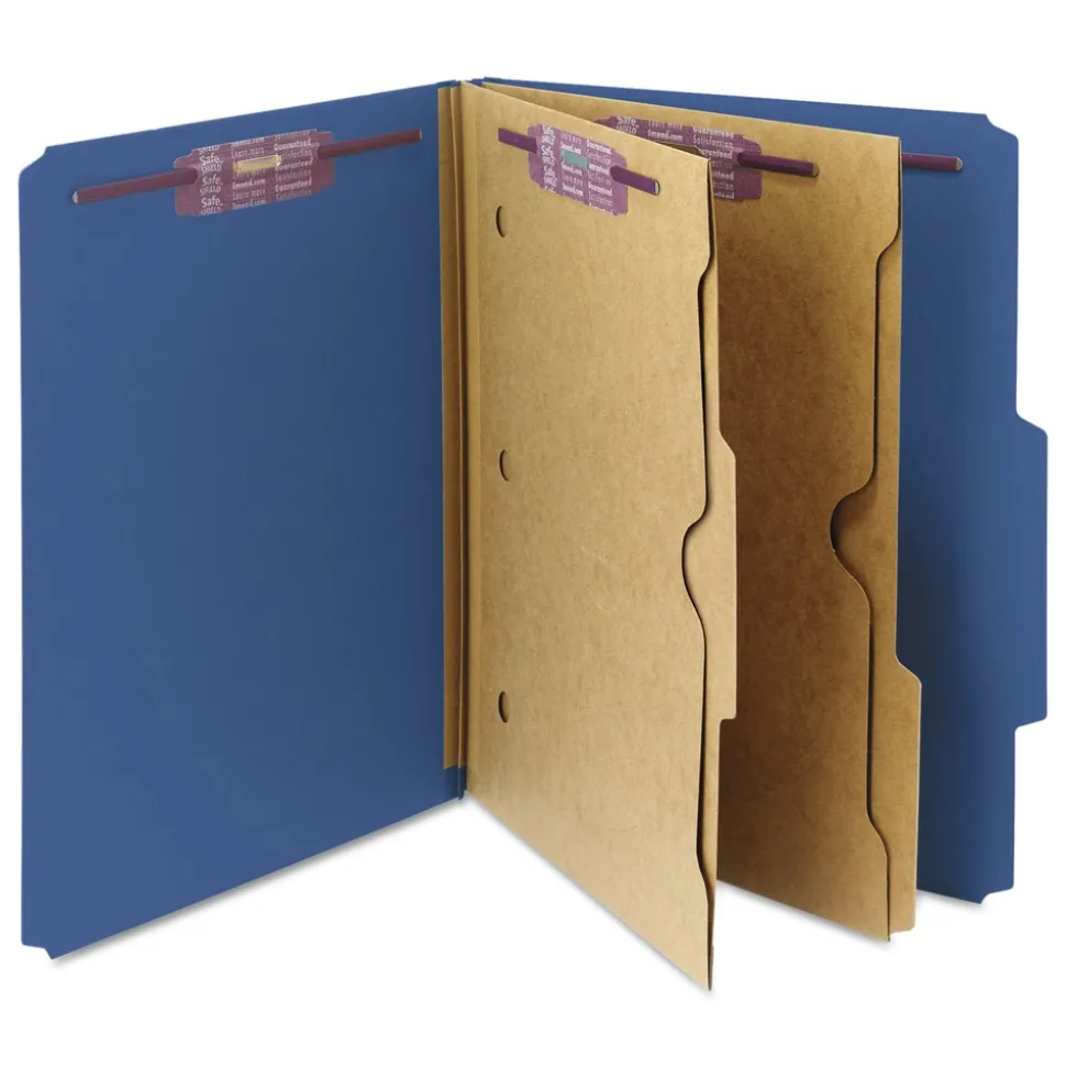 Smead 6 SafeSHIELD Fasteners 2 Dividers Letter Size 6-Section Pressboard Top Tab Pocket Classification Folders - Dark Blue (10/Box)