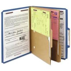 Smead 6 SafeSHIELD Fasteners 2 Dividers Letter Size 6-Section Pressboard Top Tab Pocket Classification Folders - Dark Blue (10/Box)