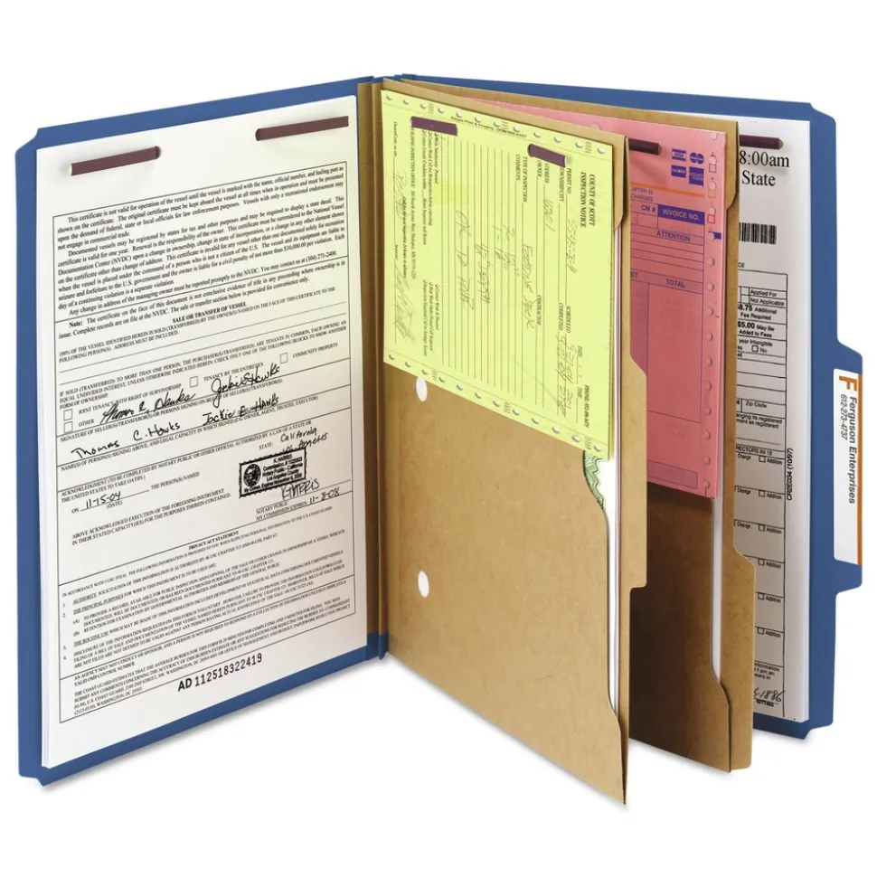 Smead 6 SafeSHIELD Fasteners 2 Dividers Letter Size 6-Section Pressboard Top Tab Pocket Classification Folders - Dark Blue (10/Box)