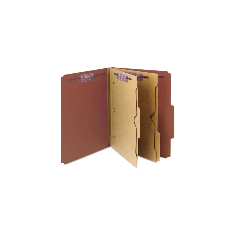 Smead 6 SafeSHIELD Fasteners 2 Dividers Letter Size 6-Section Pressboard Top Tab Pocket Classification Folders - Red (10/Box)