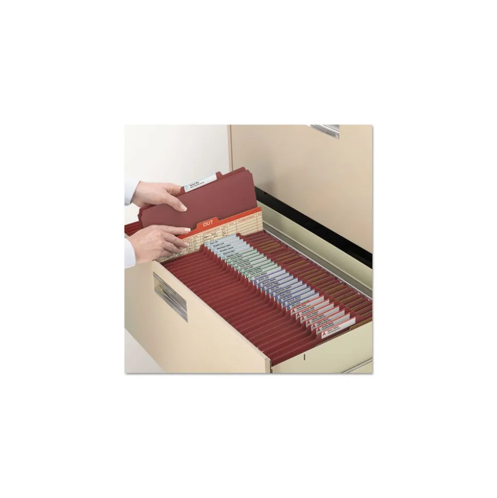Smead 6 SafeSHIELD Fasteners 2 Dividers Letter Size 6-Section Pressboard Top Tab Pocket Classification Folders - Red (10/Box)