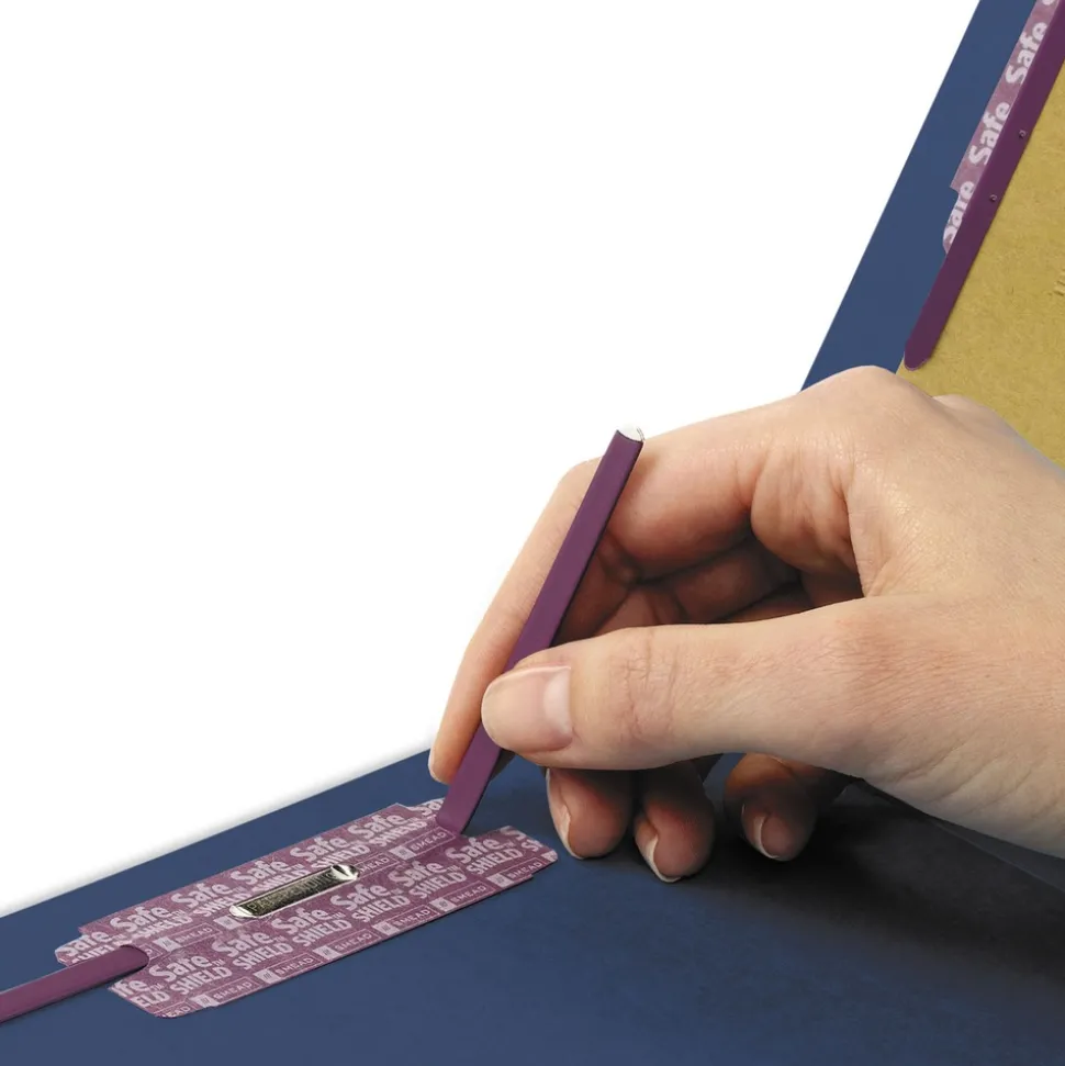 Smead 6 SafeSHIELD Fasteners 2 in. Expansion 2 Dividers Legal Size End Tab Pressboard Classification Folders - Dark Blue (10/Box)