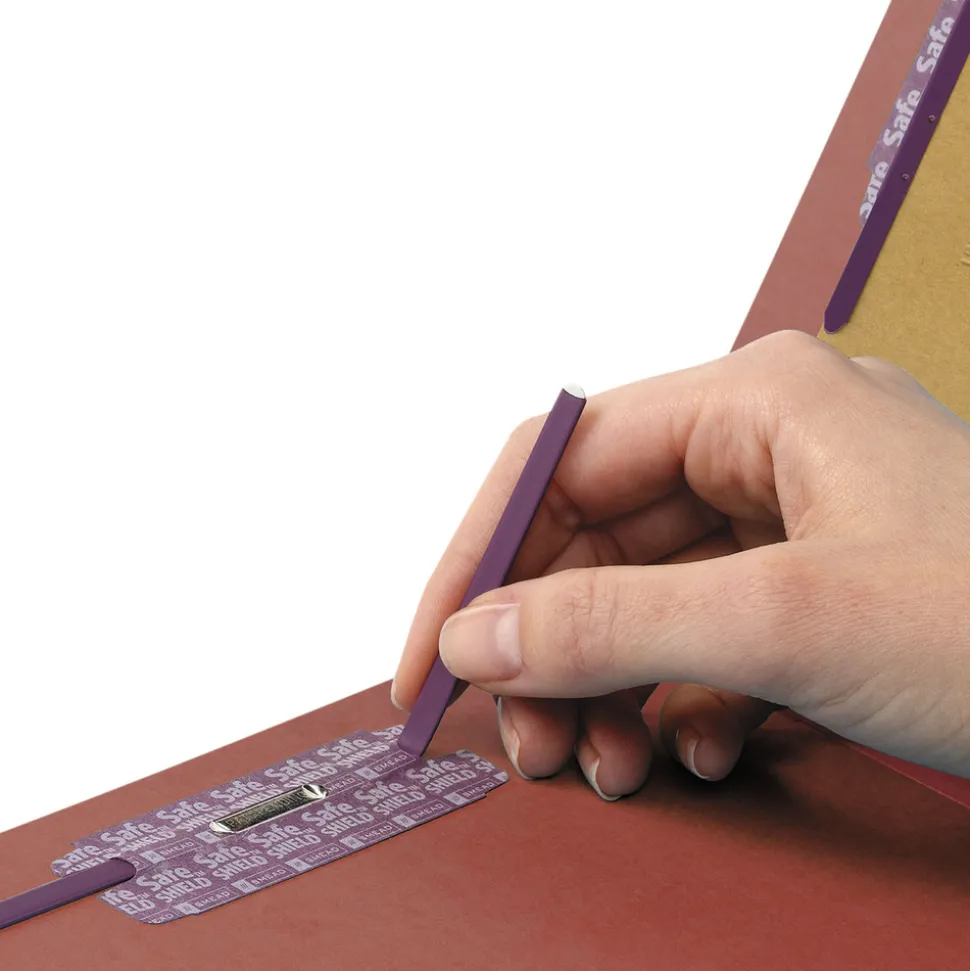Smead 8 SafeSHIELD Fasteners 3 in. Expansion 3 Dividers Letter Size End Tab Pressboard Classification Folders - Red (10/Box)